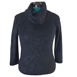Ruby Rd. Fuzzy‎ Angora Blend Turtleneck Sweater, 3/4 Sleeves, Black, Medium